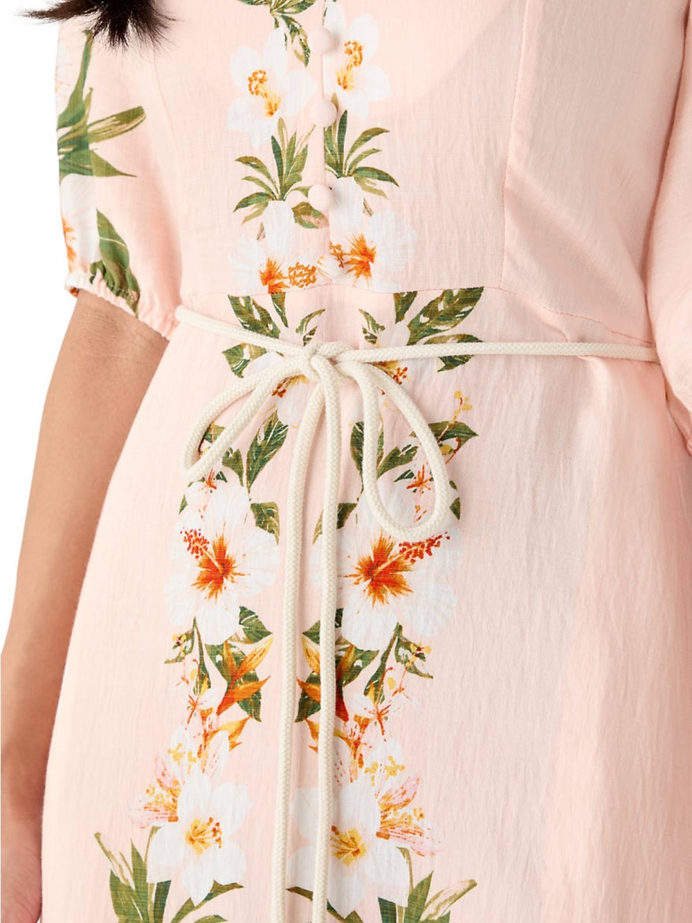 Maison Tara Blush Pink Floral Maxi Dress with Tie Waist - Picture 4 of 7